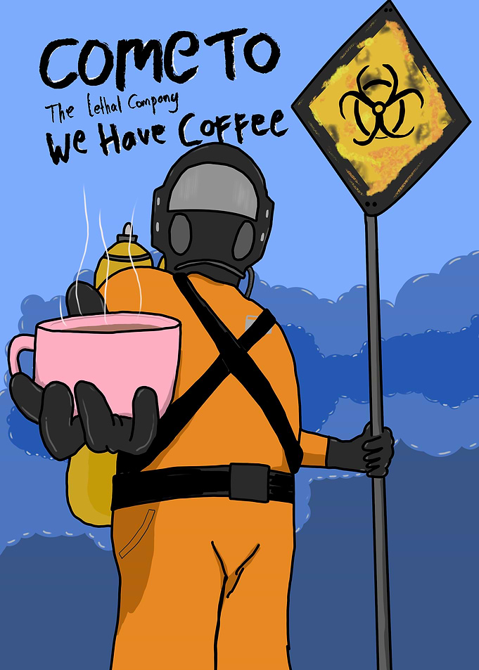 Lethal Company Character with Coffee