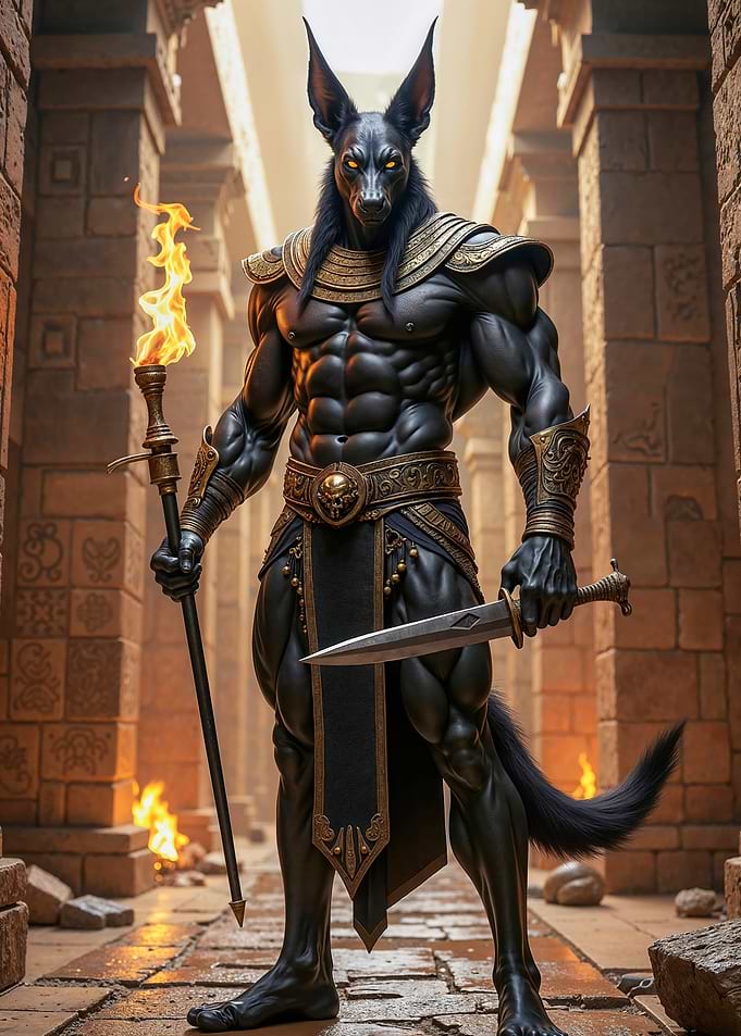 Anubis Warrior with Torch and Sword