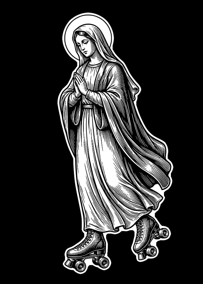 Virgin Mary on Roller Skates