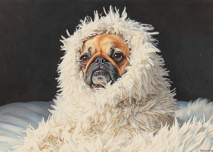 Pug Dog Wrapped in Fur