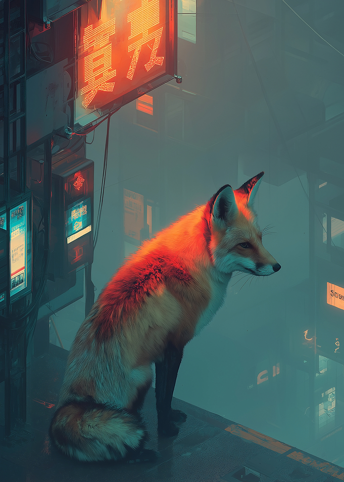 Cyberpunk Fox in Neon City