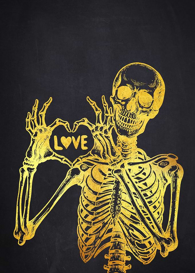 Golden Skeleton Making Heart Shape