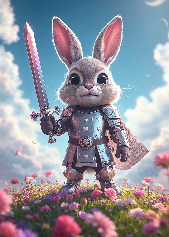 Brave Little Bunny Knight – Cute Fantasy Bunny Wall Art
