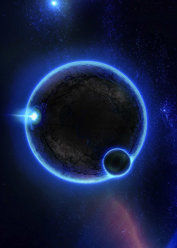 Alien Planet with Moon and Nebula