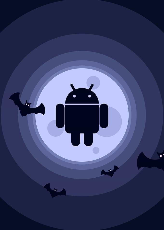 Android Robot with Bats and Moon