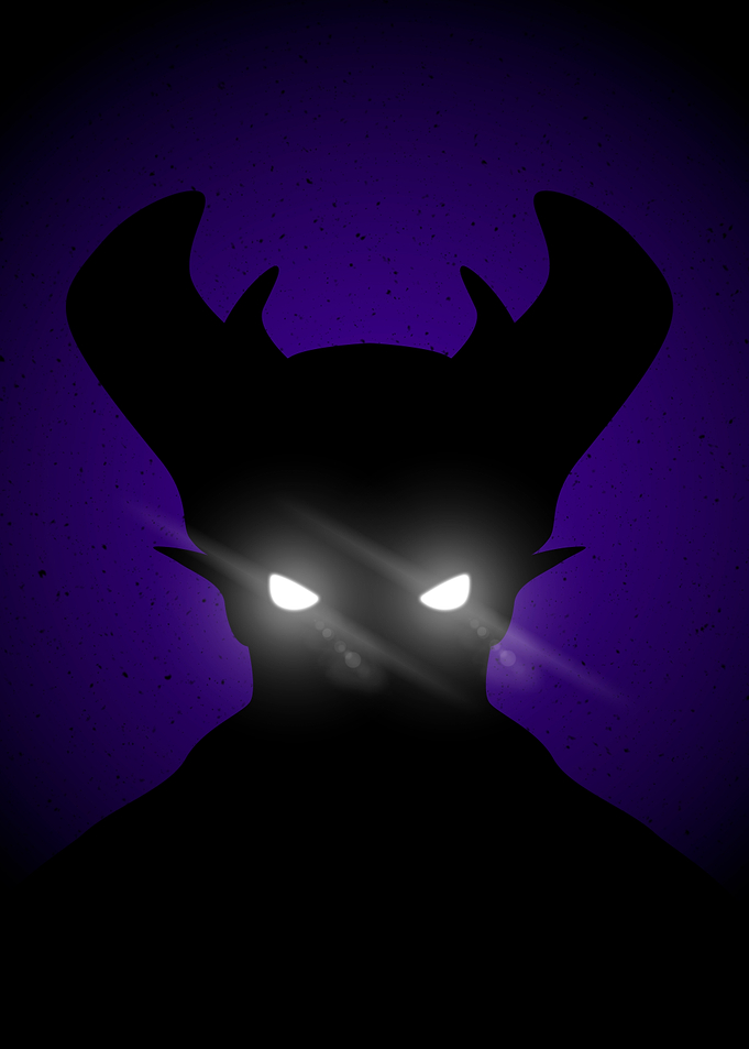 Silhouette of a Demon with Glowing Eyes