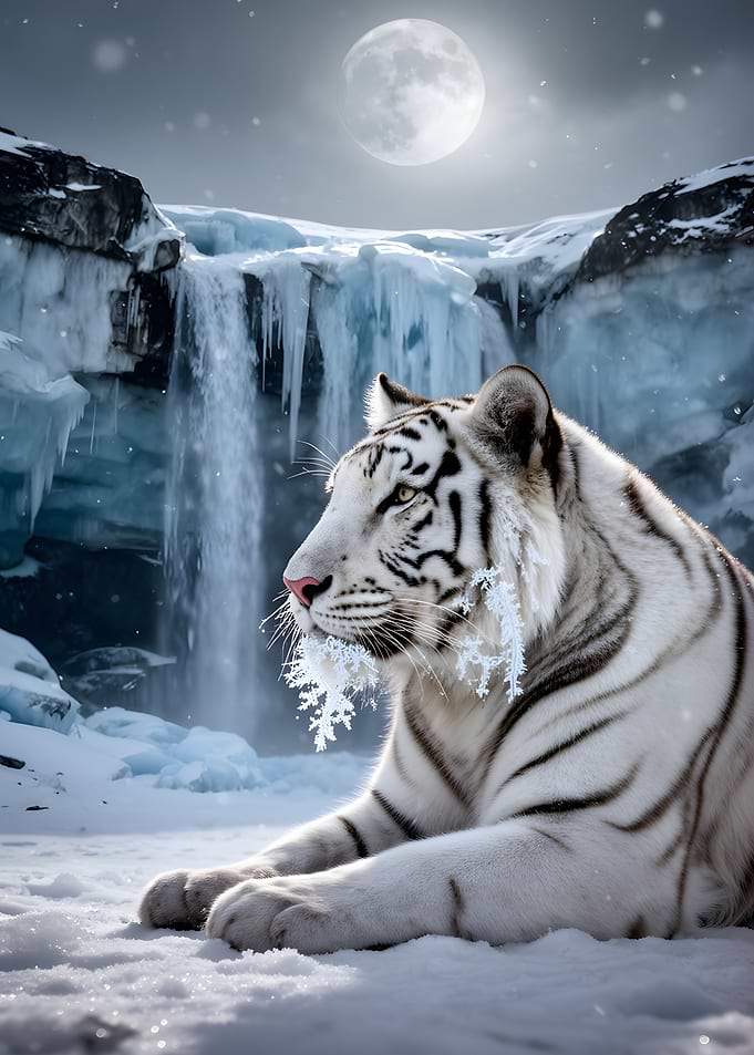 White Tiger in Snowy Landscape