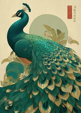 Elegant Peacock with Floral Accents