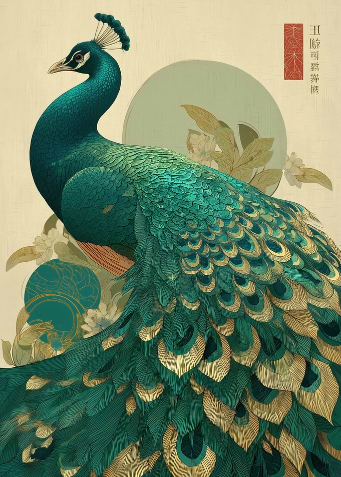 Elegant Peacock with Floral Accents