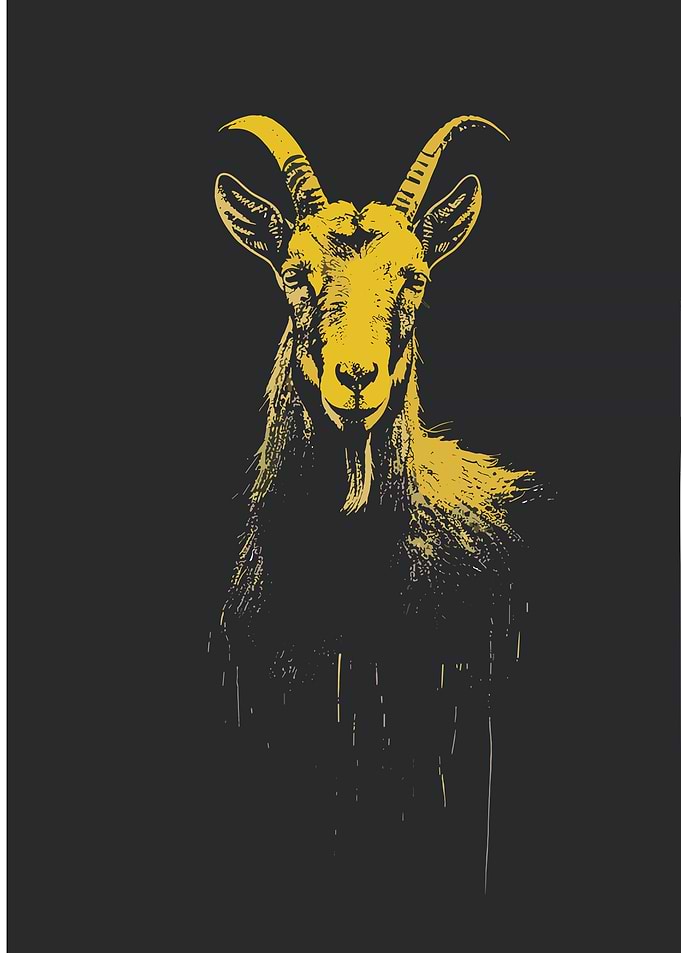 Yellow Goat Portrait on Dark Background