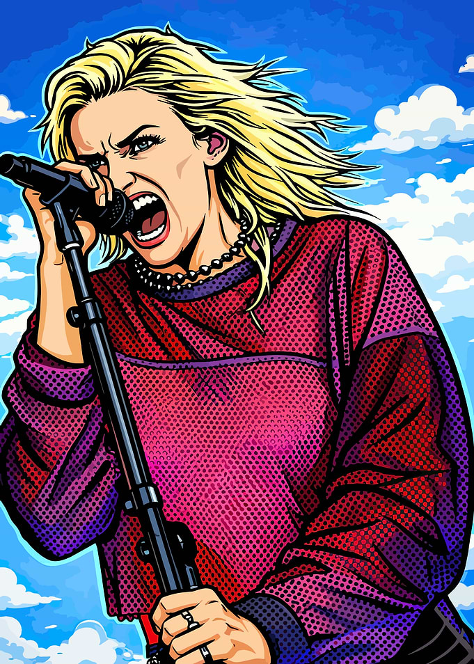 Woman singing into microphone