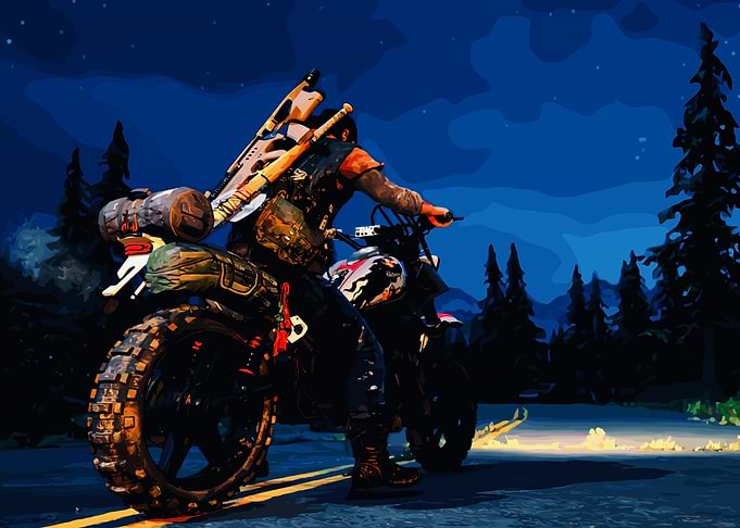 Man on Motorcycle at Night