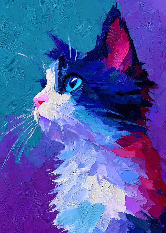 Vibrant Cat Portrait Painting