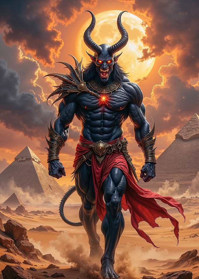 Demon in Egyptian Desert with Pyramid