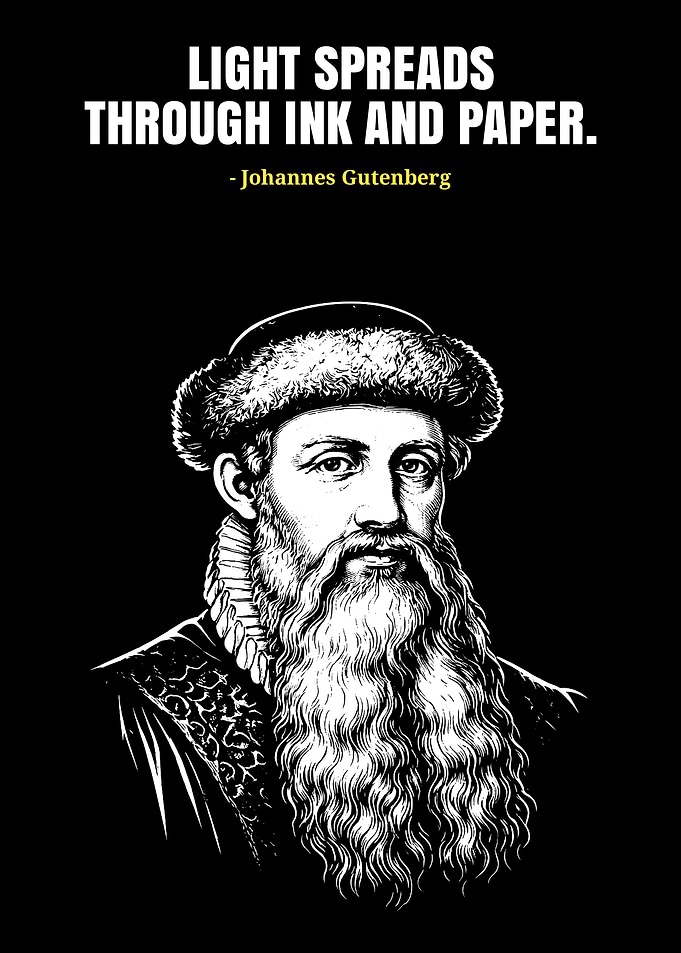 Johannes Gutenberg Portrait with Quote