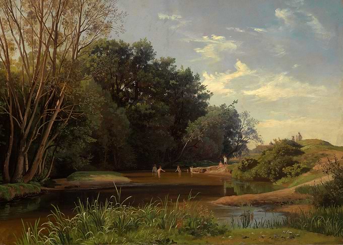 Children swimming in a river