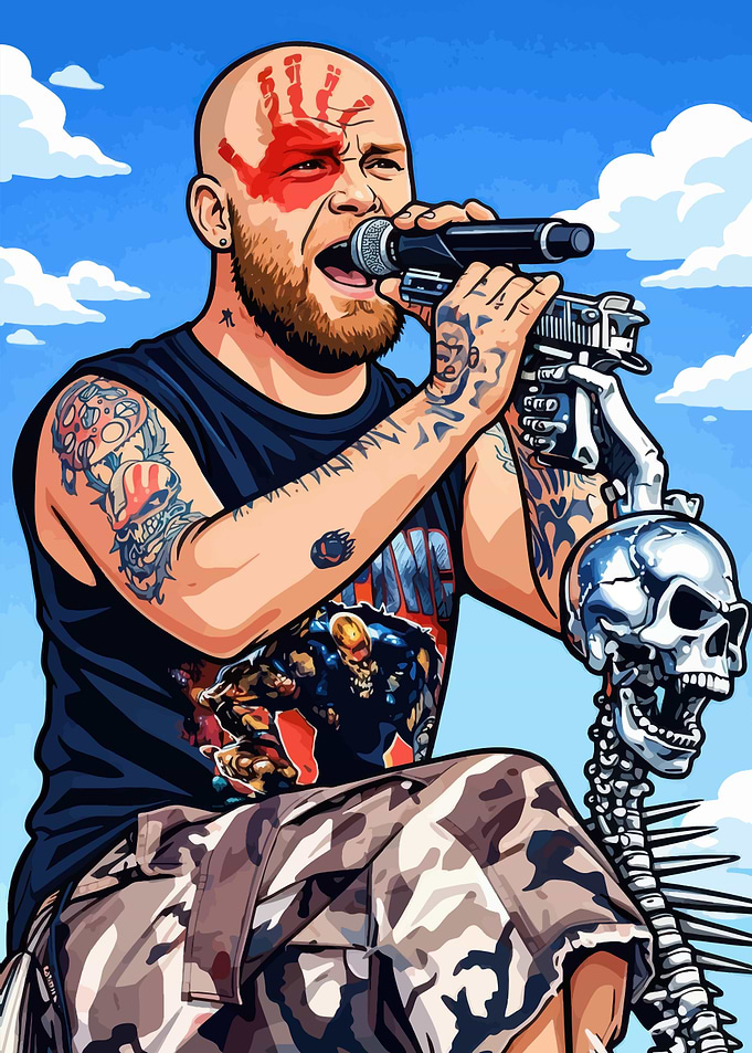 Heavy Metal Singer with Skull Microphone