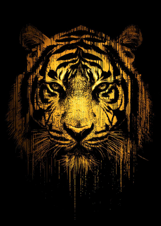 Golden Tiger Face with Dripping Effect