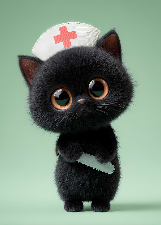 Cute Black Cat Nurse with Saw
