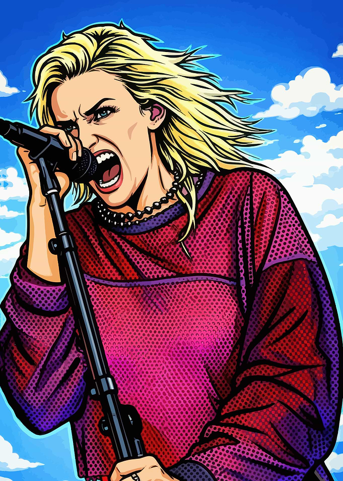 Woman singing into microphone
