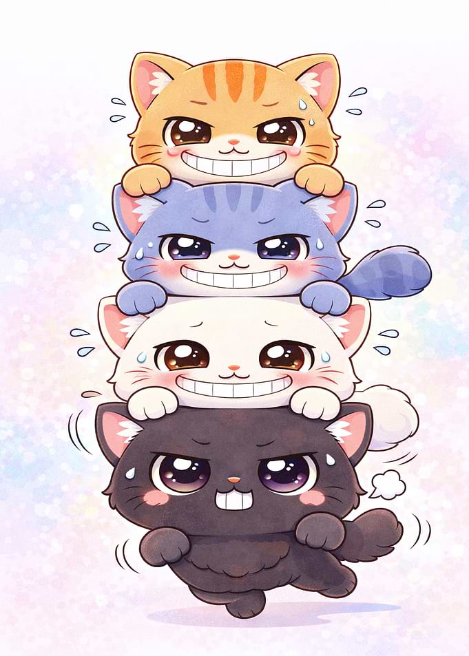Stack of Cute Anxious Cats