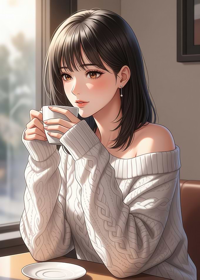 Anime Girl Drinking Coffee