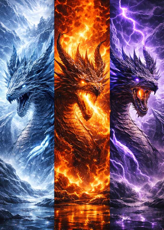 Elemental Dragons Triptych