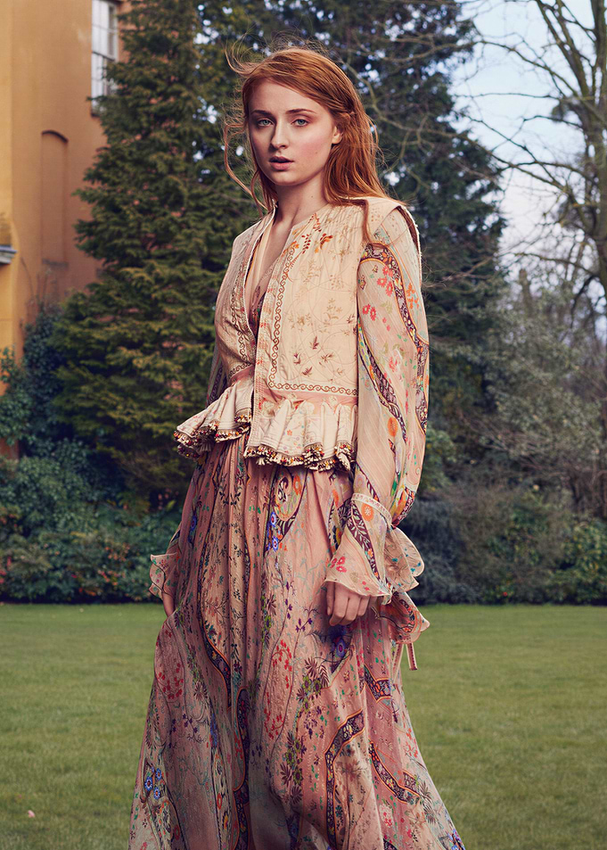 Sophie Turner in a floral dress