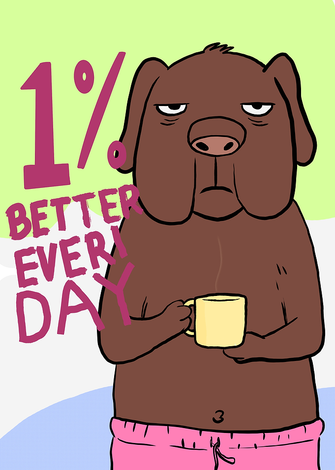 Dog with Coffee and Motivational Text