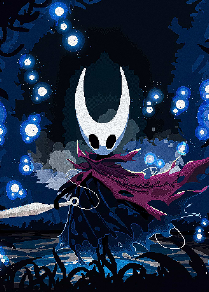 Hornet from Hollow Knight in a Dark Forest