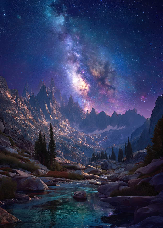 Majestic Mountain Landscape Under the Milky Way