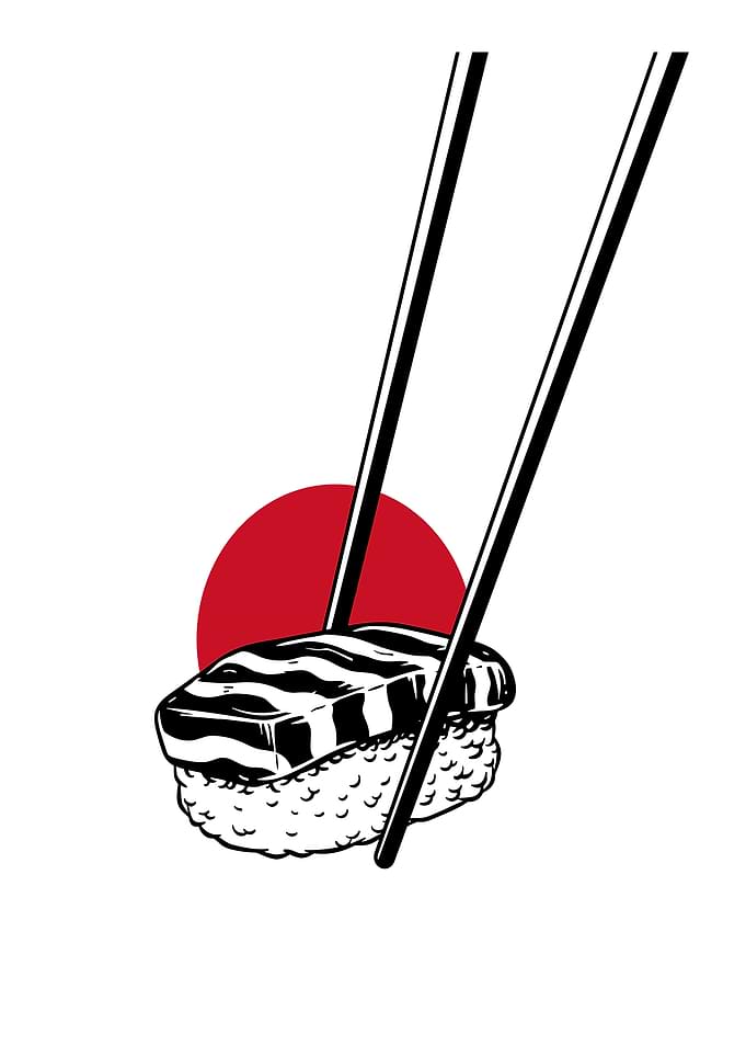 Sushi with Chopsticks and Sun