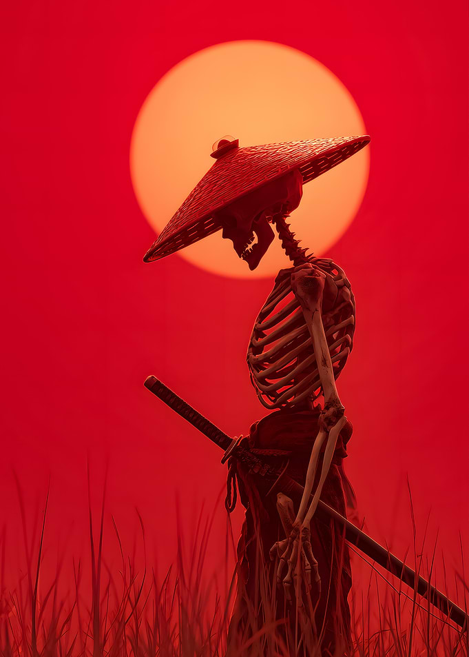 Skeleton Samurai Under a Red Sun