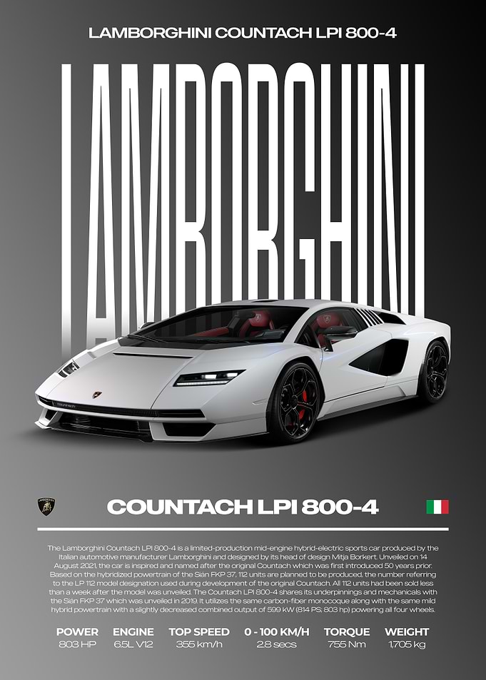 Lamborghini Countach LPI 800-4 Car Poster