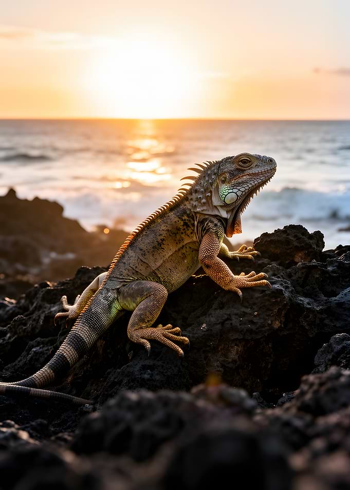 Iguana on Rocks at Sunset