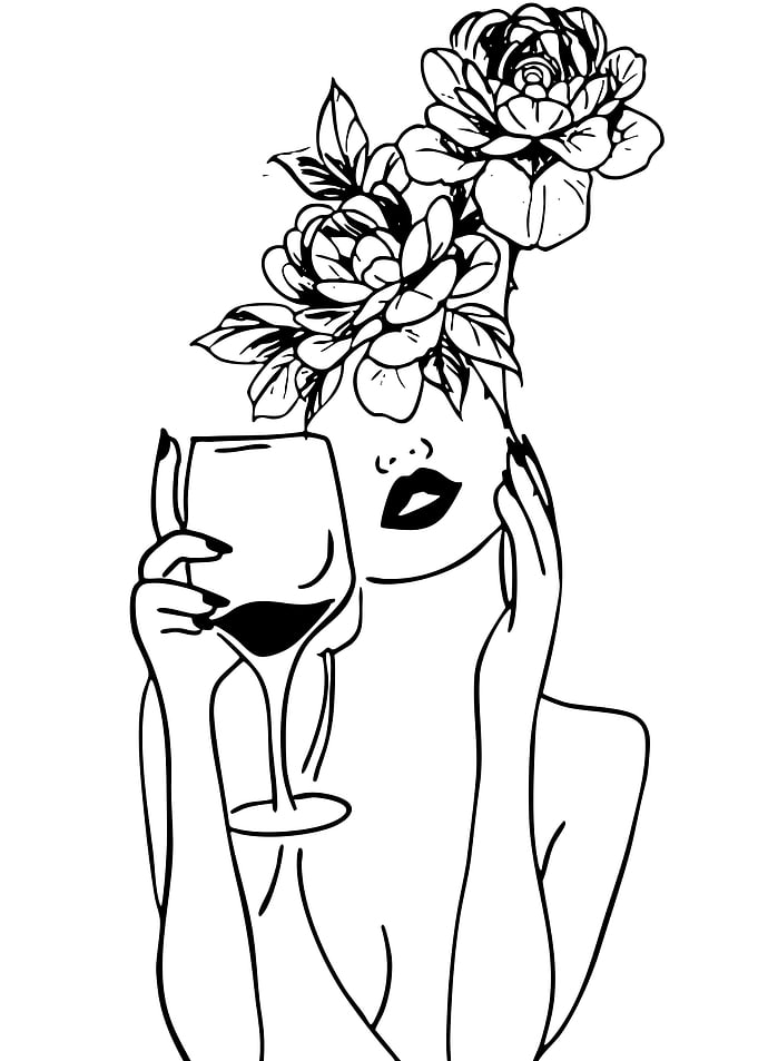 Woman with Flowers and Wine