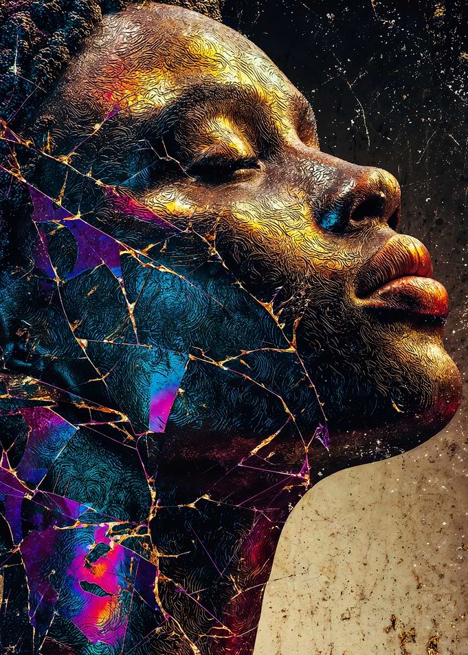 Shattered Soul Golden Digital Portrait