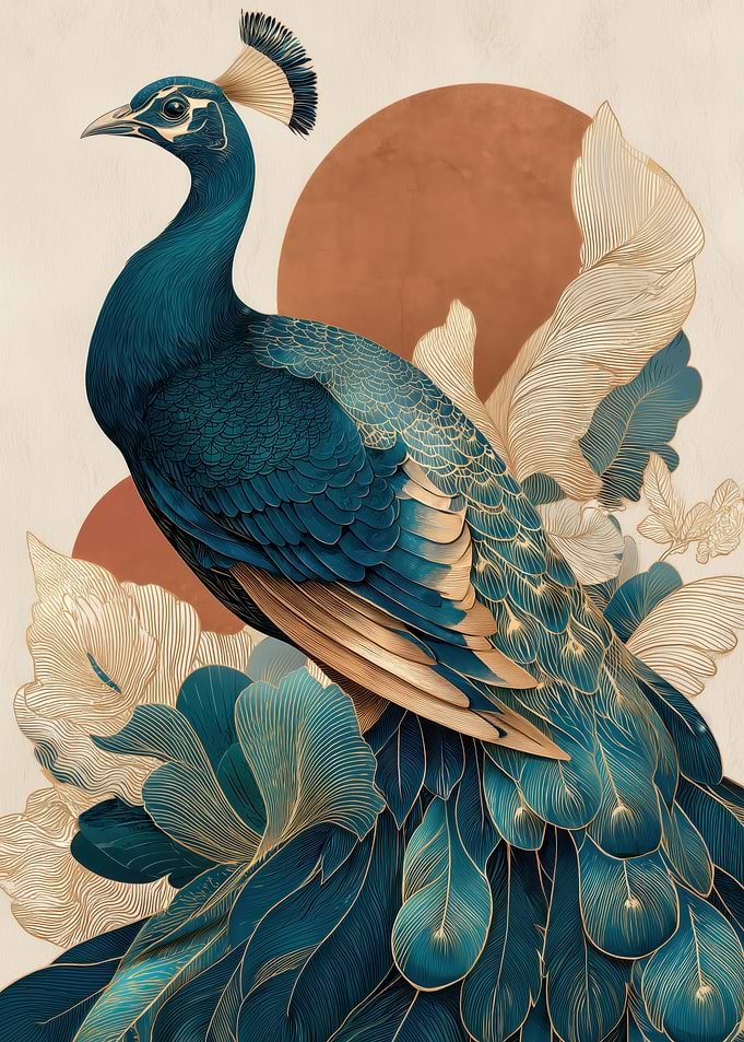 Elegant Peacock with Floral Accents