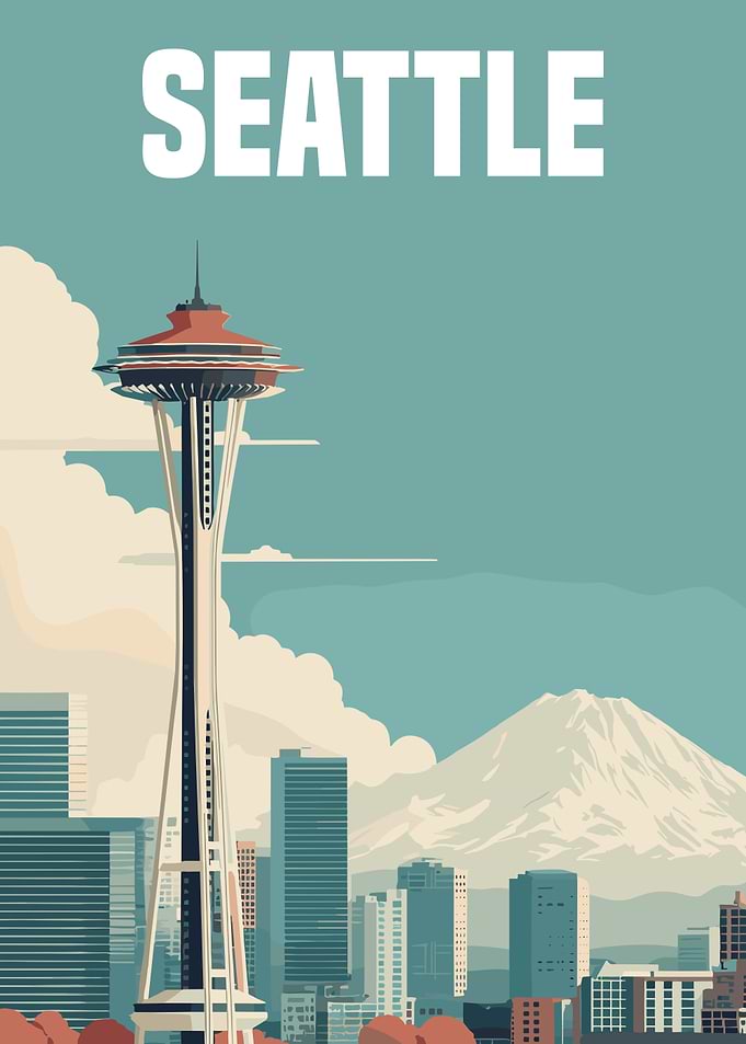 Seattle Cityscape Travel Poster