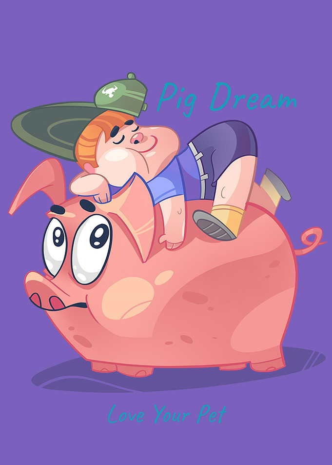 Boy Sleeping on a Pig