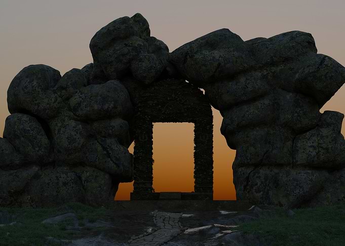Ancient Stone Archway at Sunset