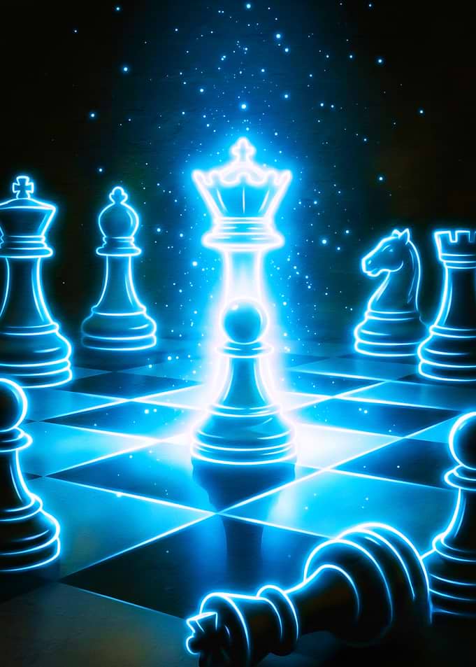 Glowing Chess Pieces on a Board