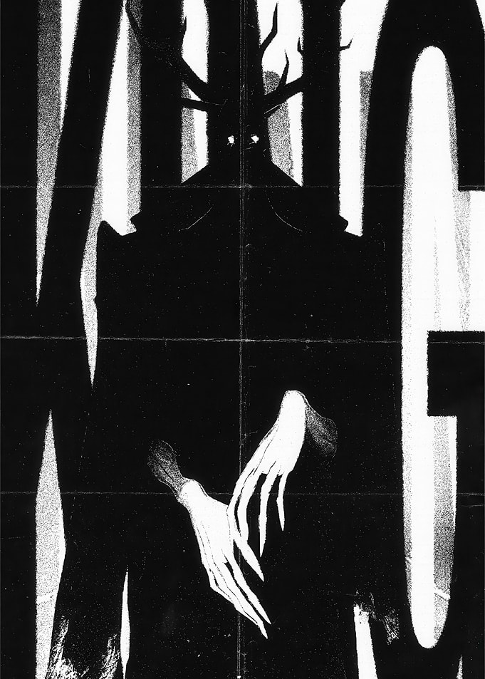 Dark Figure with Antlers and Glowing Eyes