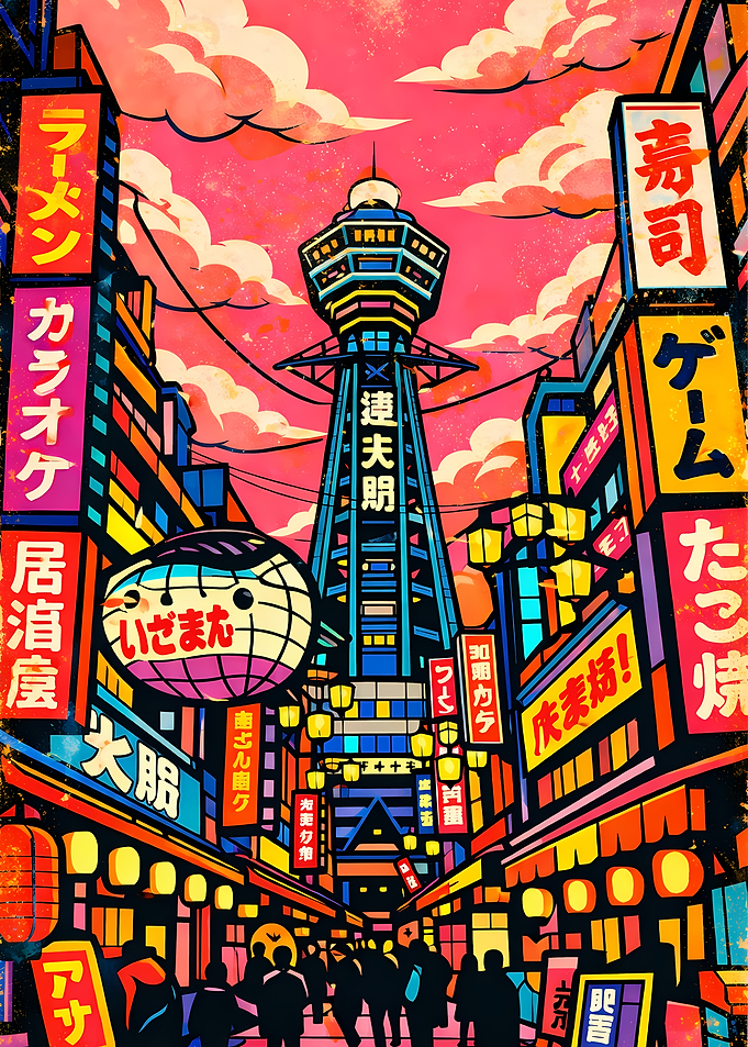 Osaka Tsutenkaku Tower Neon Street