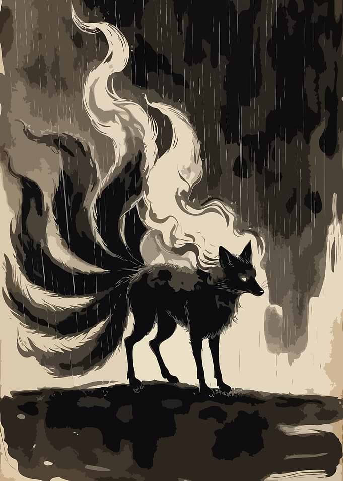 Nine-Tailed Fox in the Rain Fantasy