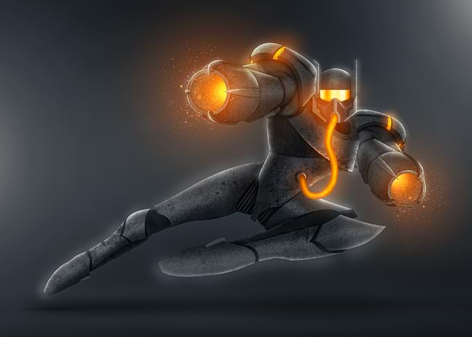 Futuristic Robot with Energy Weapons