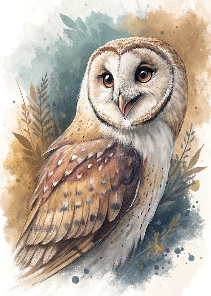 Watercolor Barn Owl Portrait