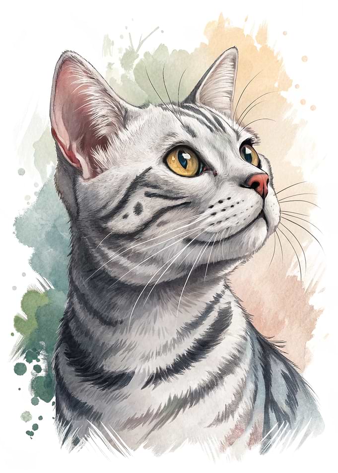 Watercolor Portrait of a Tabby Cat
