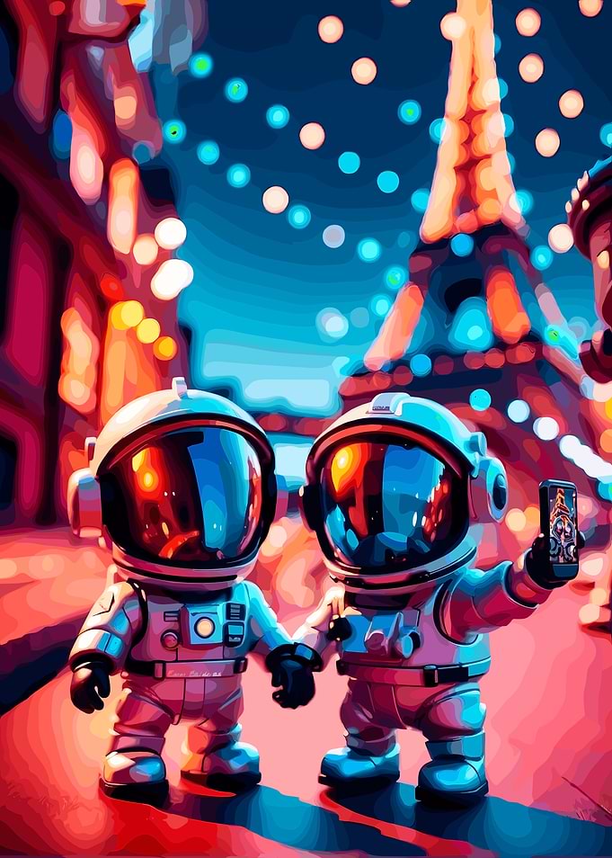 Astronauts Taking a Selfie in Paris