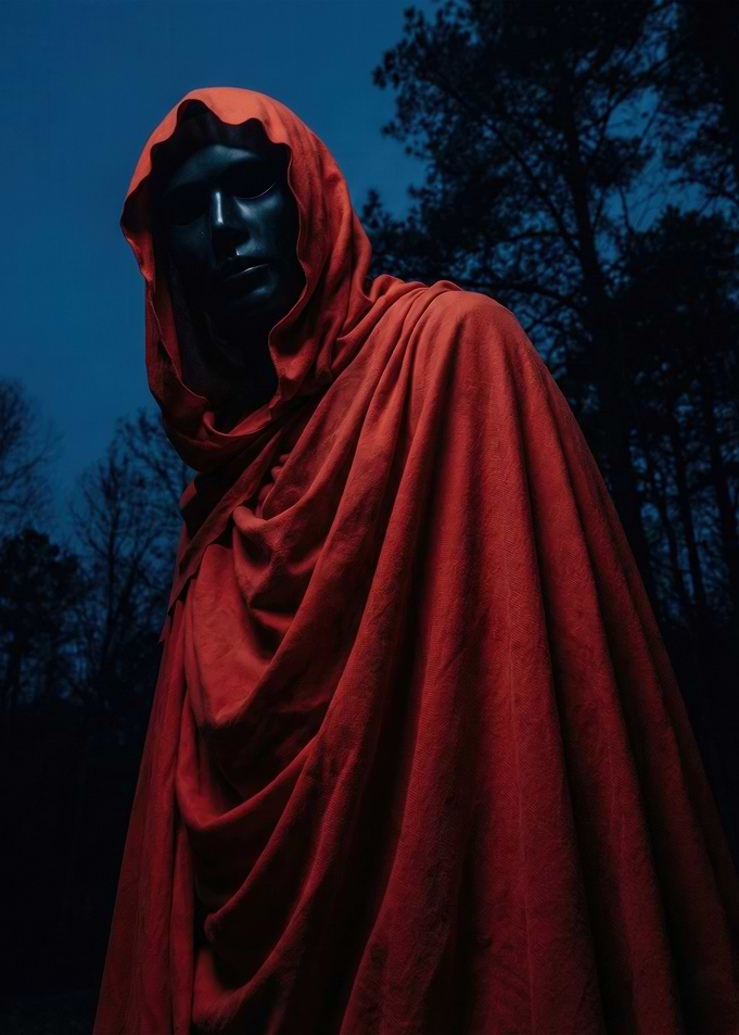 Figure in Red Hood and Black Mask